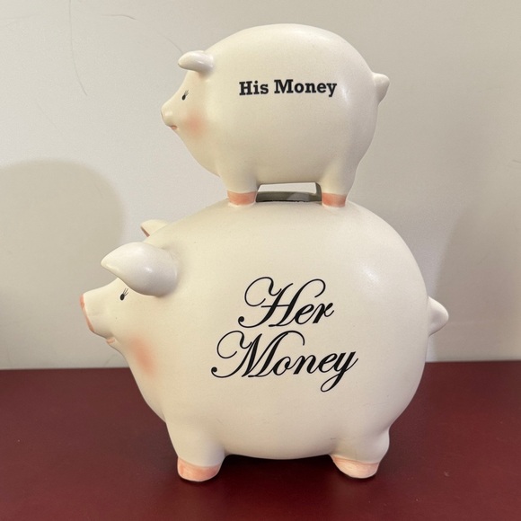 Funny His & Her Piggy Bank: Coin Drop Ceramic Novelty Bank - Picture 1 of 6